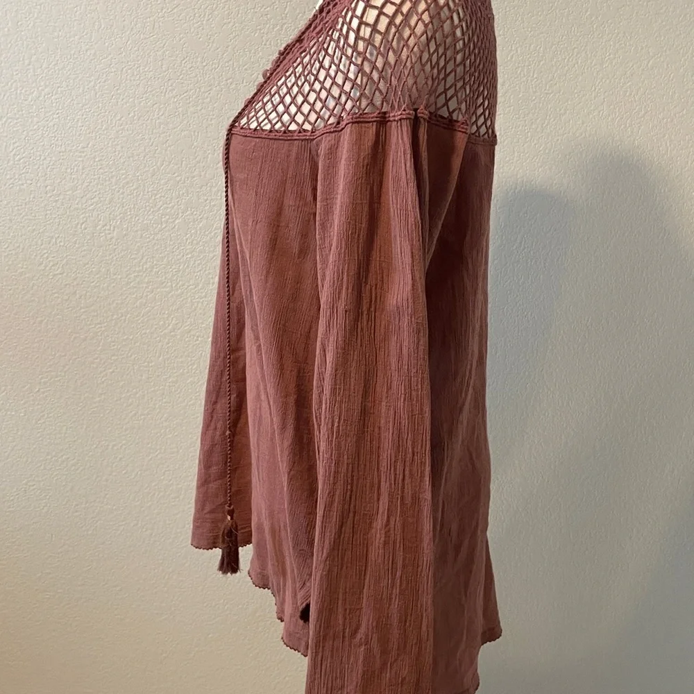 Free People Terracotta Blouse with Crochet Yoke